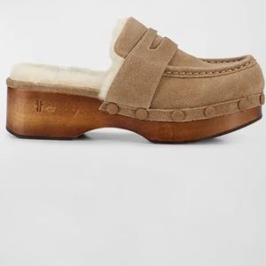 New Fry Melody shearling penny loafers clogs, size 9